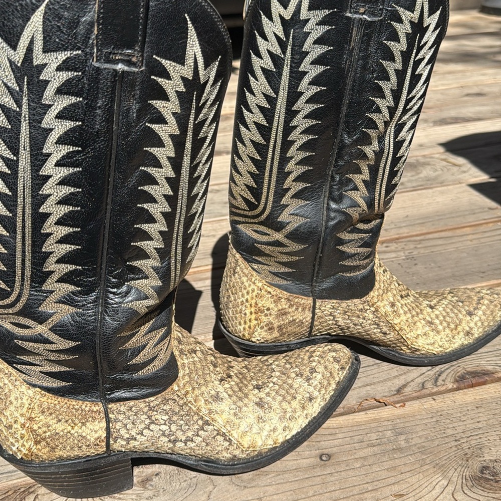 Black/Tan Cowboy Boots exotic skins real diamondback rattlesnake-skin size 9 1/2
